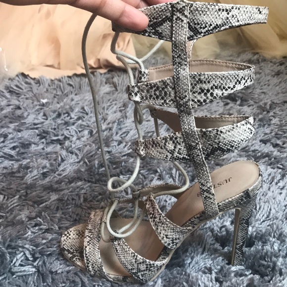 Snake print strap-up heels - Picture 2 of 3